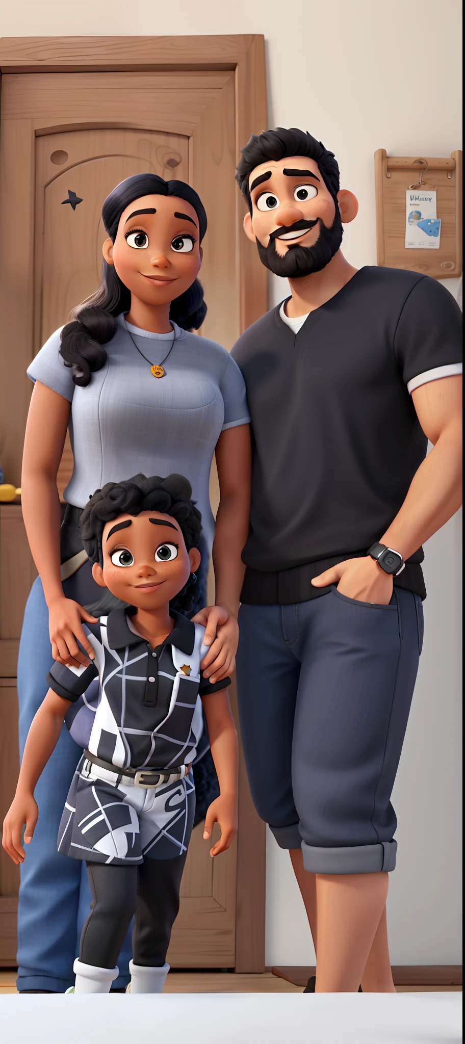 fami, pai com barba, Black Mother and White Son Disney Pixar |