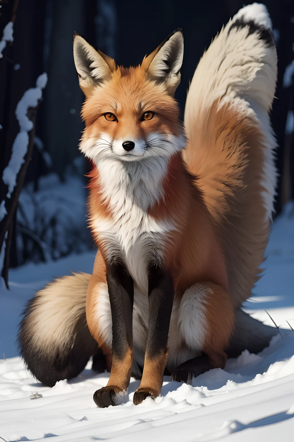 A red fox with nine tails
