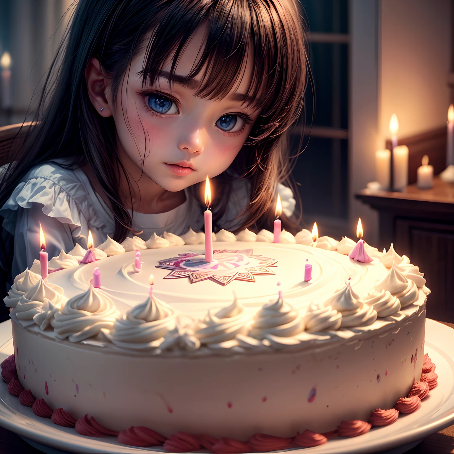 (tmasterpiece、Need、Ultra-delicate、A high resolution),Close-up Shot Shot,Colorful children's birthday cake,Burning candles,Cream details