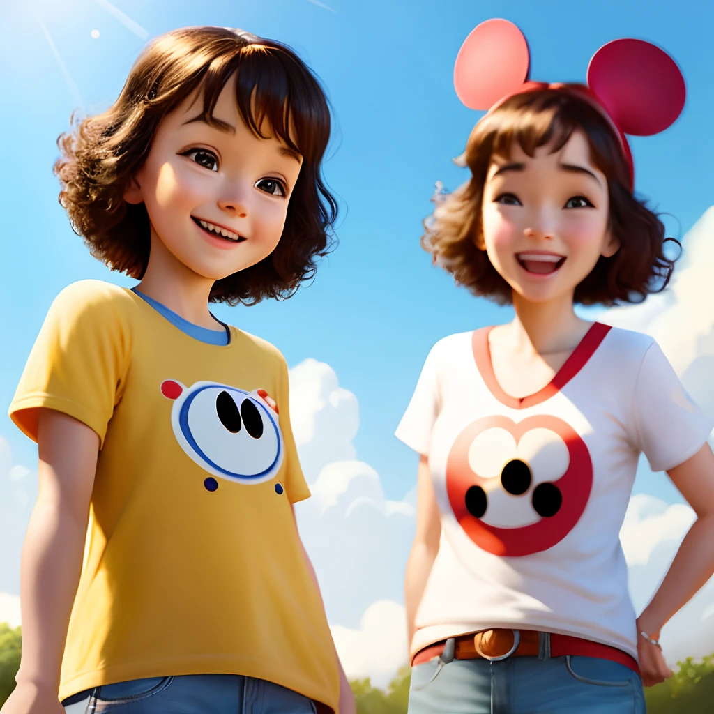 Imagem estilo pixar com personagem 3D óculos brancos morena mulher cabelo curto cacheado dançando, Disney makeup,fisherman, cute, smiling ,close up, pixar, Disney, cinema lighting,