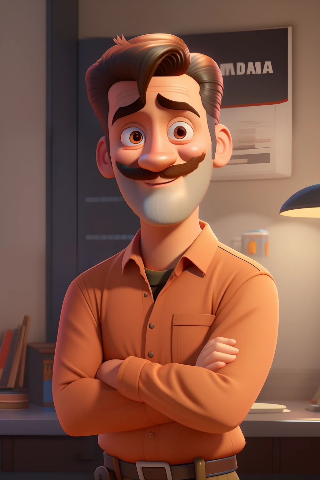 personagem de desenho animado de um homem com um bigode e uma camisa, pixar retrato 8 k foto, Pixar's Renderman rendering, Como um personagem da Pixar, renderizar na pixar, Personagem de close up, Representado como um personagem da Pixar, personagem pixar, Arnold Maya render, Renderman da Pixar, Personagem ideal da Pixar, animado ainda, animation character, animated film, close - retrato facial de cima