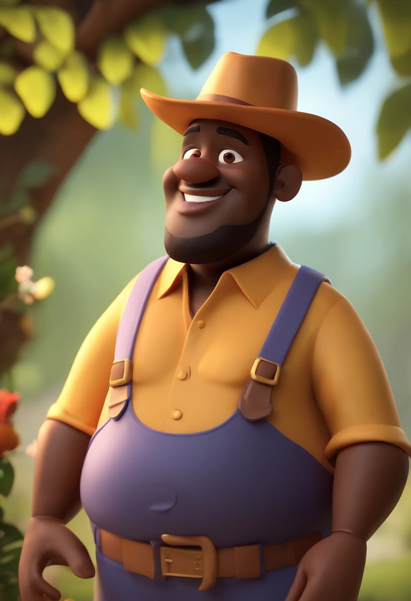 Cartoon character of a 46-year-old obese black man wearing samba hat on stage .um personagem animado, Caractere estilizado, animation style rendering, 3D estilizado, Arnold Maya render, 3 d render stylized, toon render keyshot, Personagem 3D, Personagem 3D, 3d rendering stylized, 3 d character render, personagem de desenho animado, Personagem de close up, Pose de personagem, (Estilo Pixar) (master part:1.2) (Bokeh) (best quality) (pele detalhada) (textura detalhada) (8k) (argila) (Cinematic lighting) (foco nítido,Senta e vaza a parte superior do corpo