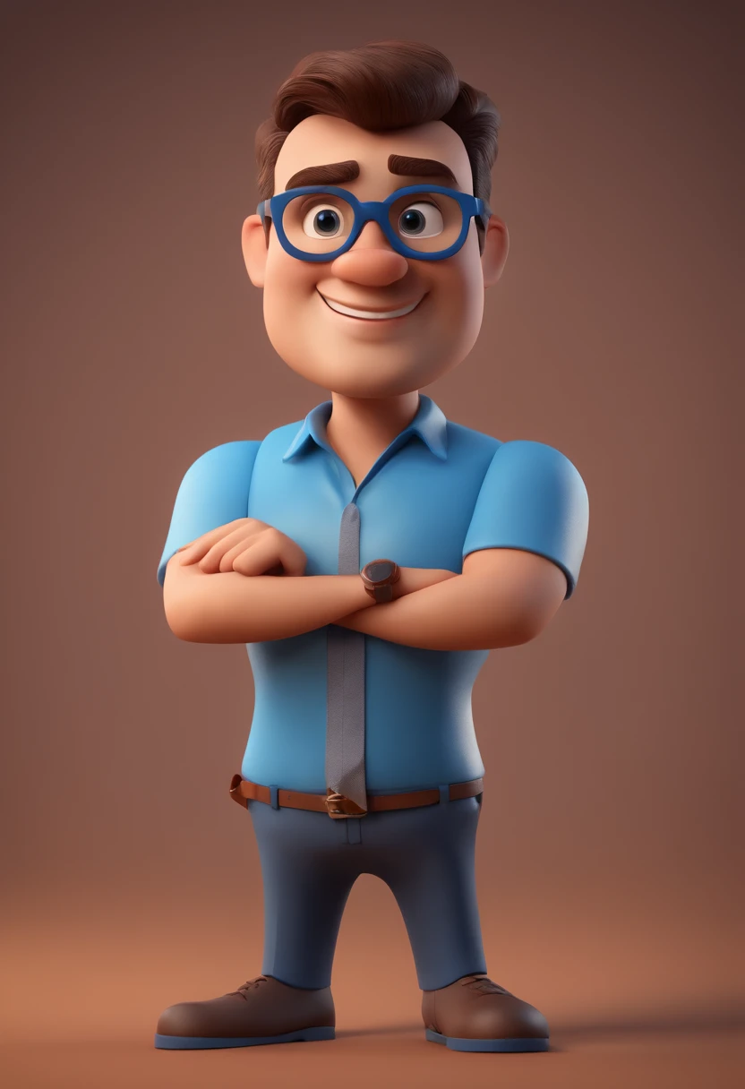 Cartoon character of a man with black glasses and a blue shirt, animation character, Caractere estilizado, animation style rendering, 3D estilizado, Arnold Maya render, 3 d render stylized, toon render keyshot, Personagem 3D, Personagem 3D, 3d rendering stylized, 3 d character render, personagem de desenho animado, Personagem de close up, Pose de personagem, (Estilo Pixar) (master part:1.2) (Bokeh) (best quality) (pele detalhada) (textura detalhada) (8k) (argila) (Cinematic lighting) (foco nítido