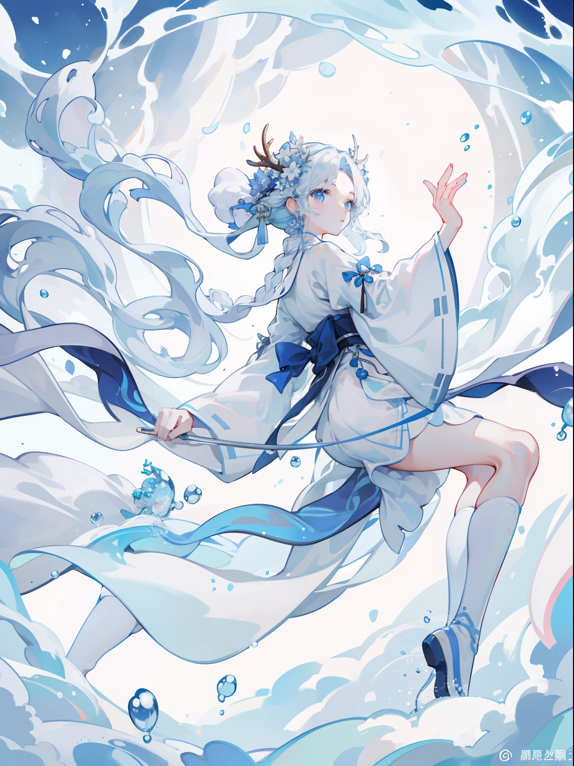 Anime girl in white dress with blue hair and white dress - SeaArt AI