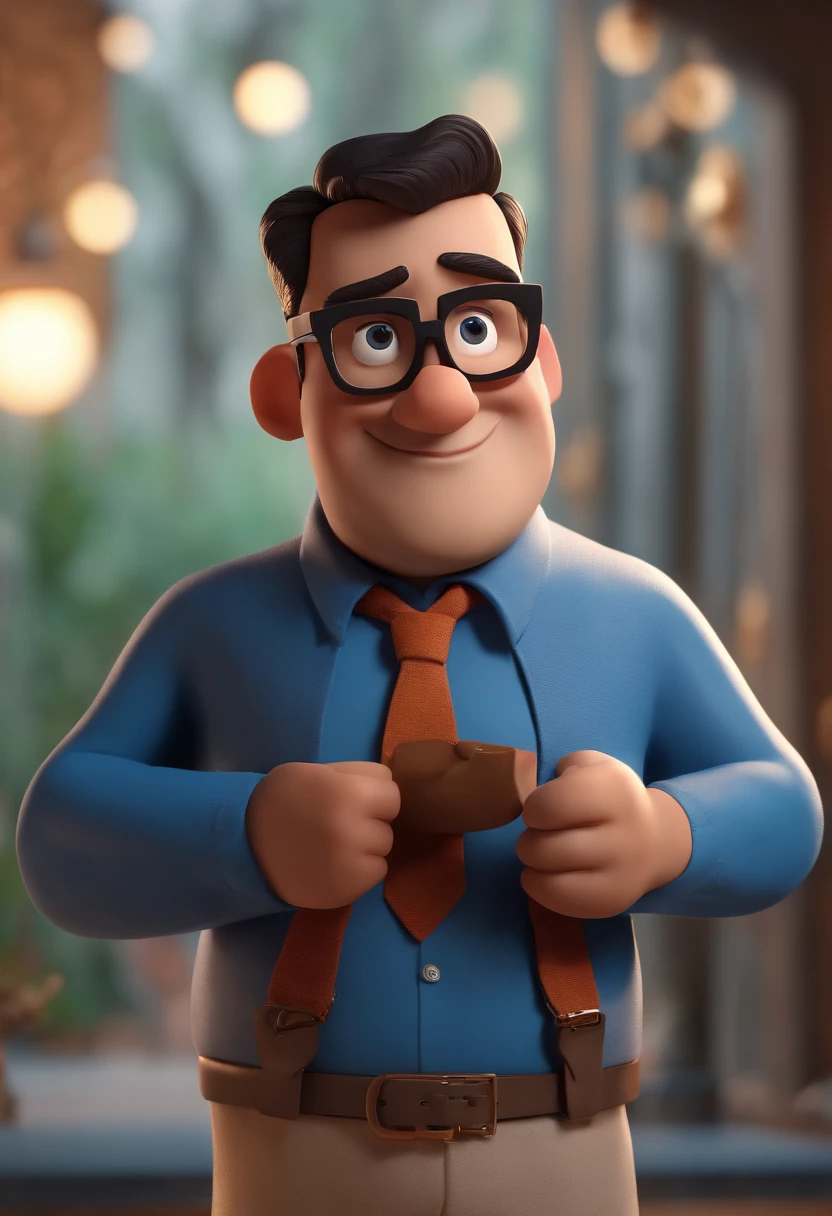 Cartoon character of a man with black glasses and a blue shirt, animation character, Caractere estilizado, animation style rendering, 3D estilizado, Arnold Maya render, 3 d render stylized, toon render keyshot, Personagem 3D, Personagem 3D, 3d rendering stylized, 3 d character render, personagem de desenho animado, Personagem de close up, Pose de personagem, (Estilo Pixar) (master part:1.2) (Bokeh) (best quality) (pele detalhada) (textura detalhada) (8k) (argila) (Cinematic lighting) (foco nítido