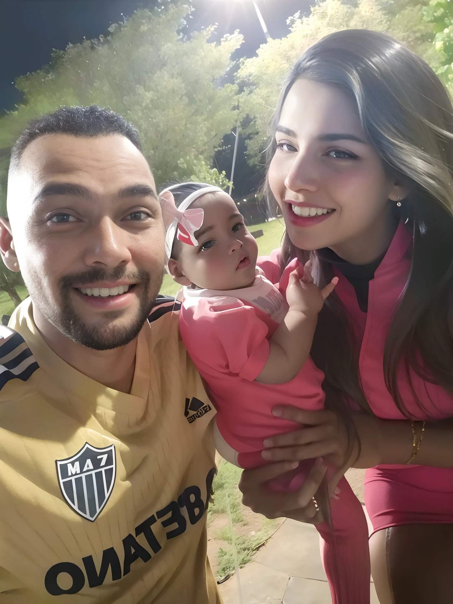 Man and woman holding a baby in a football uniform, Ronaldo Luis Nazario de Lima, Directed by: Nandor Soldier, Ronaldo Luis Nazario da Lima, Mohamed Reda, Ronaldo Nazario Fenomeno, Postagem 4k, 4 k post, Happy family, In Sao Paulo, Rosemary Ressendi, Family photo, imagem de qualidade muito baixa