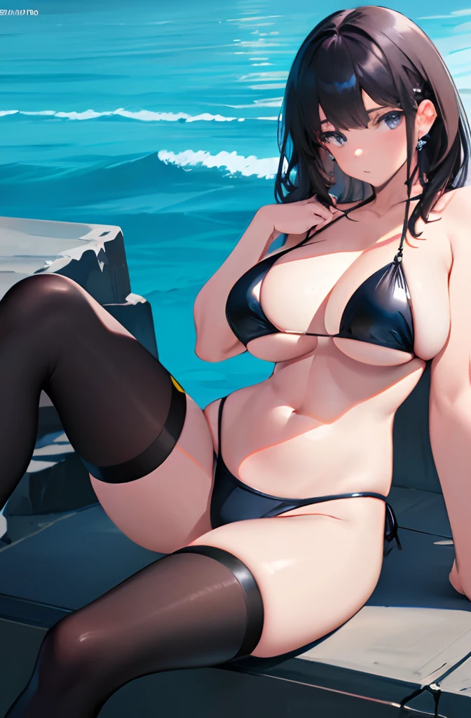 1girll, solo,tmasterpiece,8K,Half realistic,4K,nffsw,Shaders,Works with brilliant texture,blackbikini swimsuit,huge breasts, sexy,