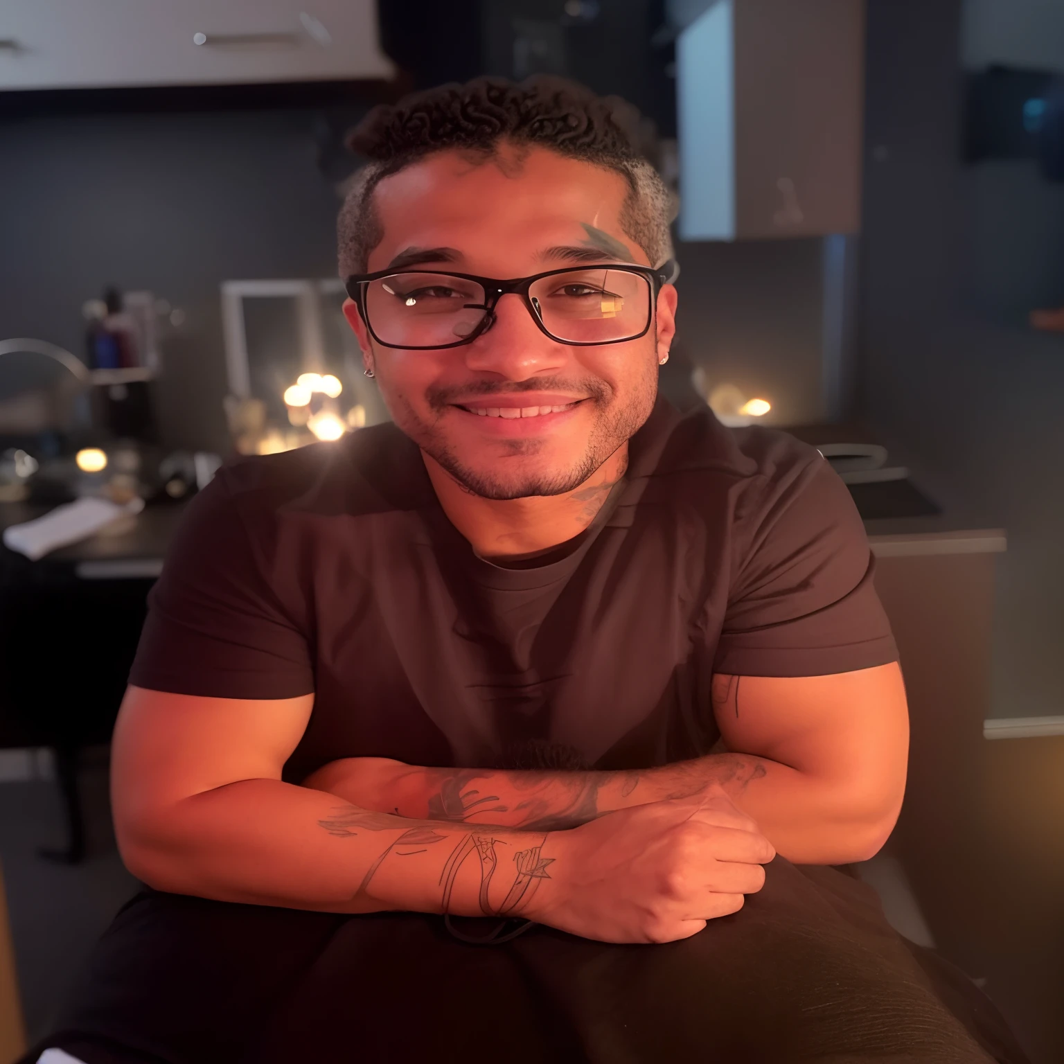 Homem com uma camisa preta e uma mochila preta com uma tatuagem no rosto, marcas no rosto, xxxtentacion, com tatuagem facial, um homem negro com longos cabelos cacheados, tatuagem no rosto, curly middle part haircut, afro encaracolado, ele tem cabelos castanhos curtos e cacheados, com olhos assombrados e cabelos cacheados, curls on top of his head, Usando tatuagens shipibo