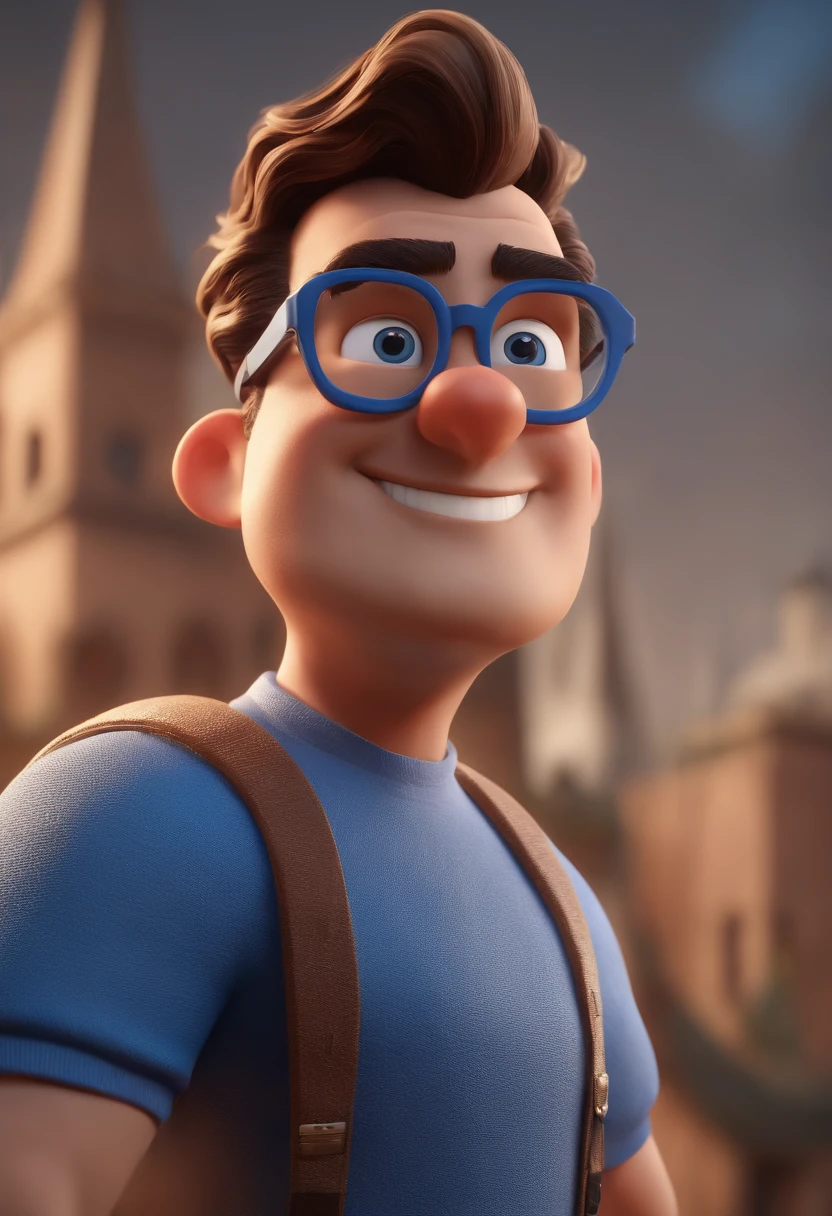 Cartoon character of a man with black glasses and a blue shirt, animation character, Caractere estilizado, animation style rendering, 3D estilizado, Arnold Maya render, 3 d render stylized, toon render keyshot, Personagem 3D, Personagem 3D, 3d rendering stylized, 3 d character render, personagem de desenho animado, Personagem de close up, Pose de personagem,  (Estilo Pixar) (master part:1.2) (Bokeh) (best quality) (pele detalhada) (textura detalhada) (8k) (argila) (Cinematic lighting) (foco nítido