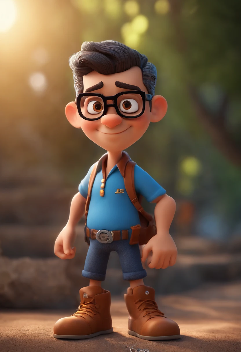 Cartoon character of a man with black glasses and a blue shirt, animation character, Caractere estilizado, animation style rendering, 3D estilizado, Arnold Maya render, 3 d render stylized, toon render keyshot, Personagem 3D, Personagem 3D, 3d rendering stylized, 3 d character render, personagem de desenho animado, Personagem de close up, Pose de personagem, (Estilo Pixar) (master part:1.2) (Bokeh) (best quality) (pele detalhada) (textura detalhada) (8k) (argila) (Cinematic lighting) (foco nítido