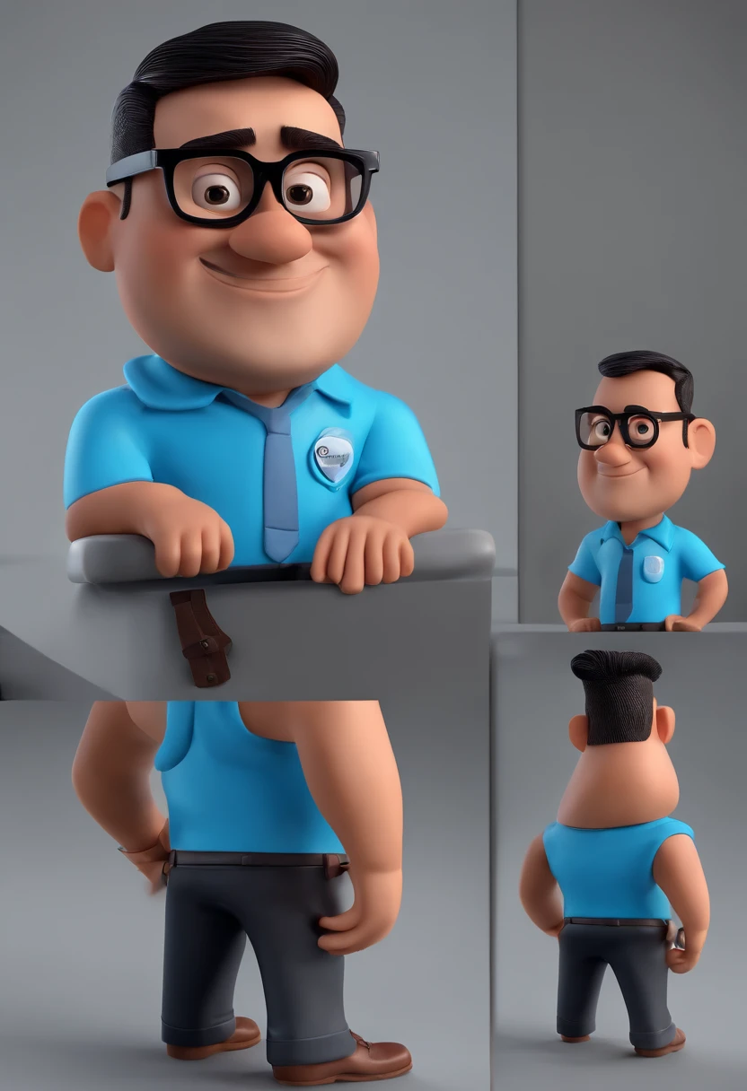 Cartoon character of a man with black glasses and a blue shirt, animation character, Caractere estilizado, animation style rendering, 3D estilizado, Arnold Maya render, 3 d render stylized, toon render keyshot, Personagem 3D, Personagem 3D, 3d rendering stylized, 3 d character render, personagem de desenho animado, Personagem de close up, Pose de personagem,  (Estilo Pixar) (master part:1.2) (Bokeh) (best quality) (pele detalhada) (textura detalhada) (8k) (argila) (Cinematic lighting) (foco nítido