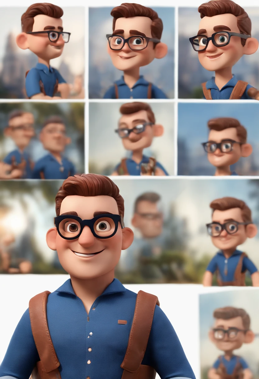 Cartoon character of a man with black glasses and a blue shirt, animation character, Caractere estilizado, animation style rendering, 3D estilizado, Arnold Maya render, 3 d render stylized, toon render keyshot, Personagem 3D, Personagem 3D, 3d rendering stylized, 3 d character render, personagem de desenho animado, Personagem de close up, Pose de personagem, (Estilo Pixar) (master part:1.2) (Bokeh) (best quality) (pele detalhada) (textura detalhada) (8k) (argila) (Cinematic lighting) (foco nítido