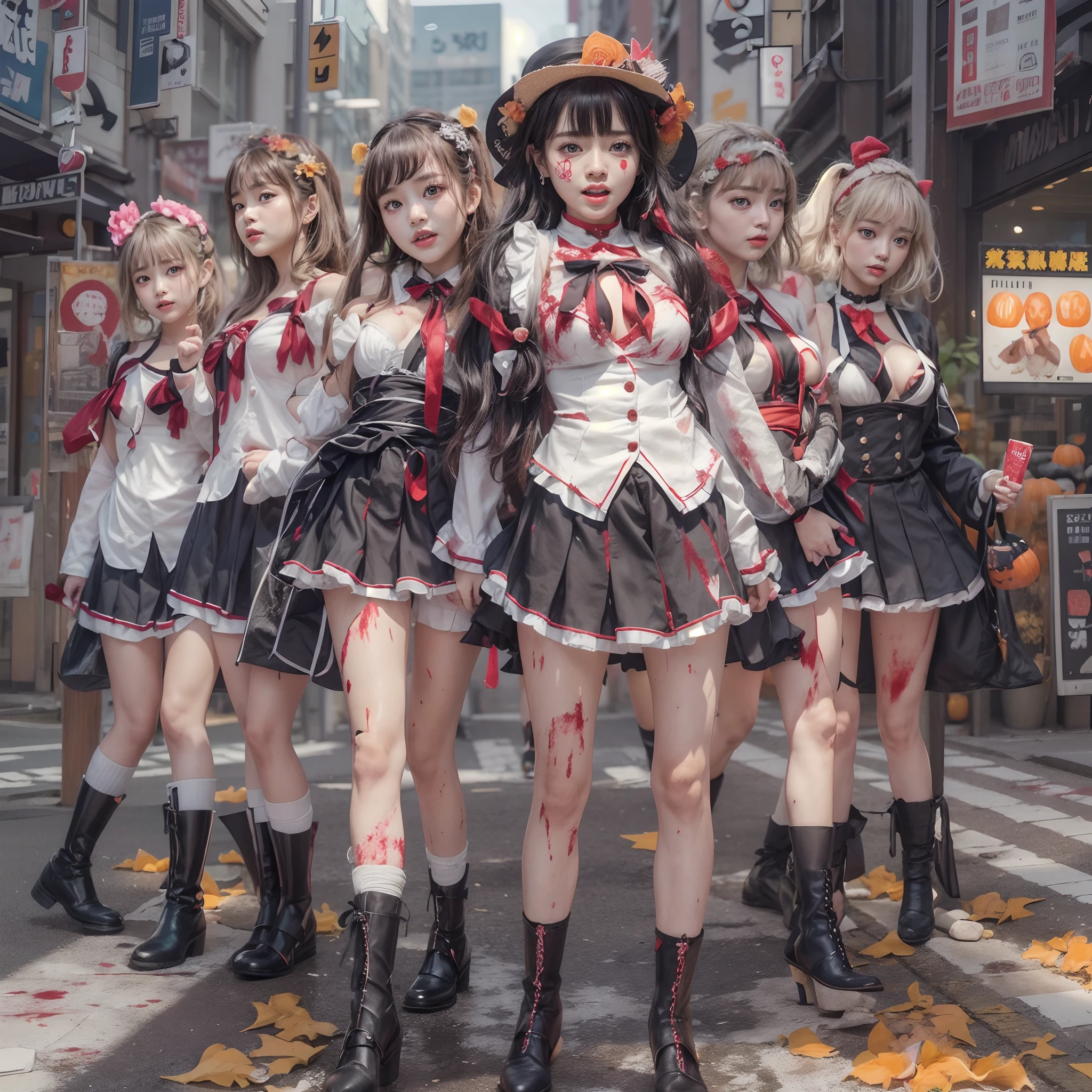 (((SFW, NSFW STILL SHOW, 12 Tiny Girls in a row:1.2, Shibuya Hachiko-mae scramble crossing on Halloween:1.2))), ((masterpiece:1.2, best quality, photorealistic:1.37)), { (Standing Full Body:1.2)|(from below:1.2) }, { bandaged full body | Cut-off Sailor Uniform }, { bandaged head | bandaged limbs | (( bleeding from pussy )) }, {((naked bandage))|metallic red nipple stickers}, {(bloody)|blood paste|(Blood-stained bandages| bloody inner thighs)}, ((Detailed KAWAII face, Detailed glistening ivory skin)), {Bustling street|Crossroads|(Passerby schoolgirls)| halloween| neon}, {(Childish:1.2|Gigantic Cleavage:1.37|Underboob:1.2)}, {Red leather high collar| Hair ornaments |shotgun|random hair colors}, {Floating hair|Strong wind|(((Ass focus, open thighs)))| flying magic | Skirtlift}, {(Kissing face to face)|:p|:d|laugh|sparkle|joyful|delighted|Drunk},extremely Detailed,