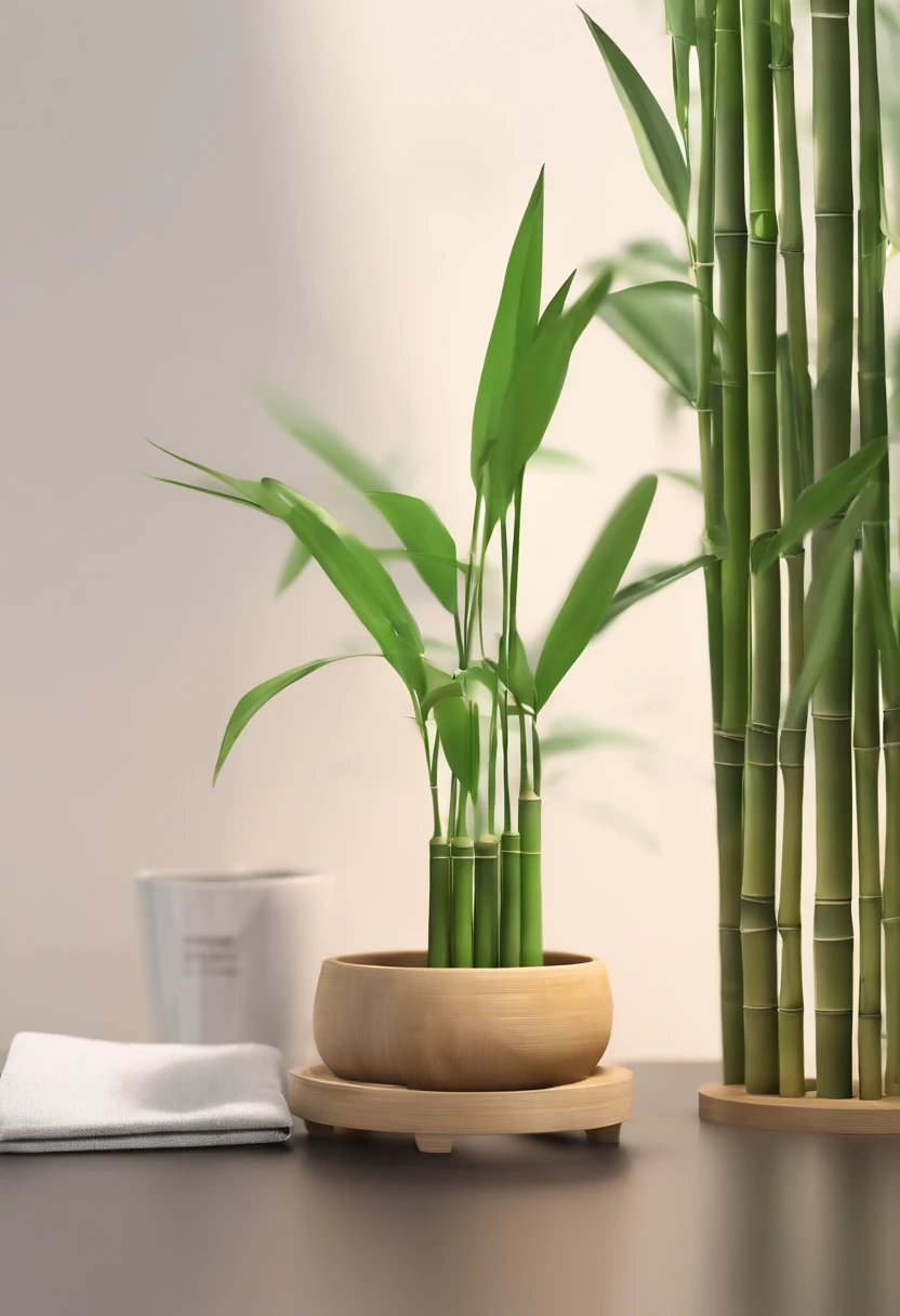 very small and cute bamboo, 3d cartoon being watered