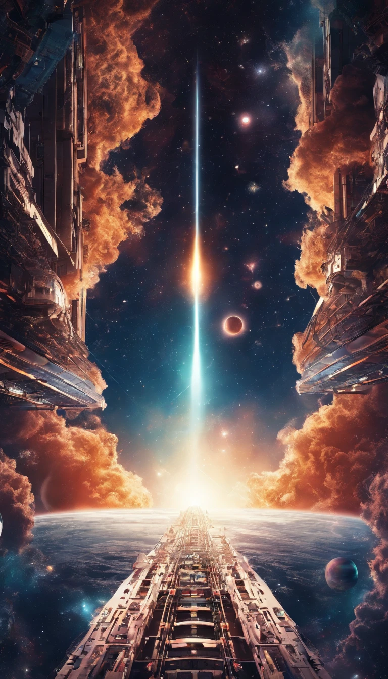 An orbital elevator looking up from the earth's surface