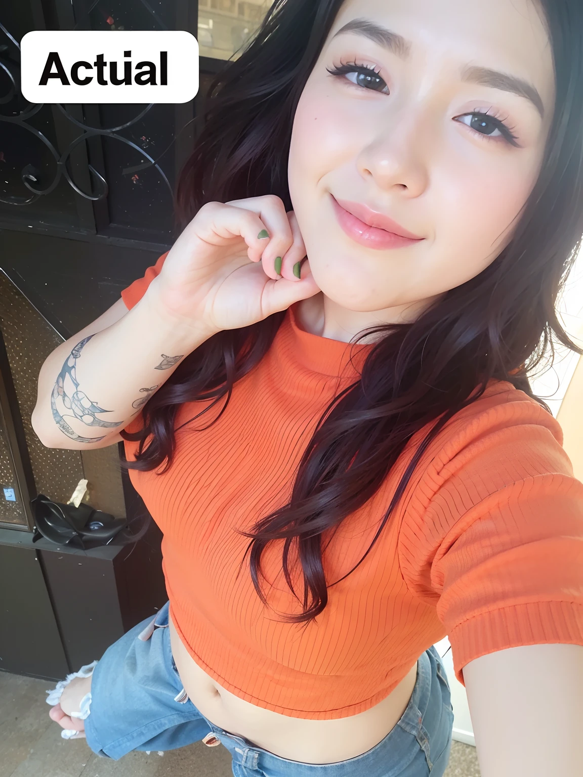 good hand,4k, high-res, masterpiece, best quality, head:1.3, (Korean K-pop idol), finely detailed skin, sharp focus, (cinematic lighting), collarbone, morning, soft lighting, dynamic angle, [:(detailed face:1.2):0.2], armpit crease, thigh gap, red clothes, slender, medium breasts, cleavage,
full body,