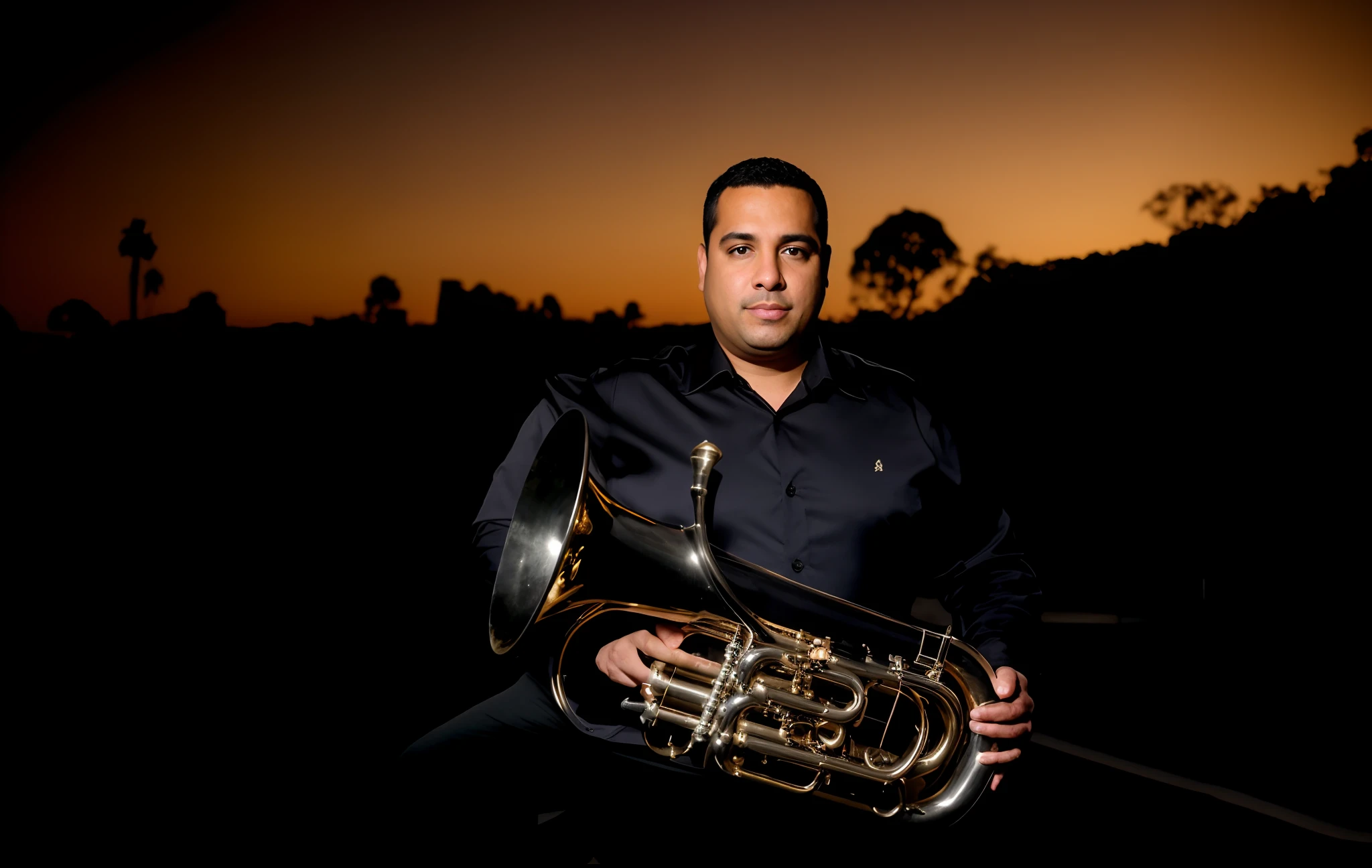 There's a man holding a Euphonium in his hands, Euphonium Cavaleiro, euphonium, Foto promocional, Foto promocional, Retrato de Danny Gonzalez, Tiago Zapata, andres rios, masterful composition!!!, Pablo Oliveira, instrumentoos de sopro, david rios ferreira, instrumento, euphonium, musician, Arte em primeiro plano : Eloy Morales, edu souza, Alejandro