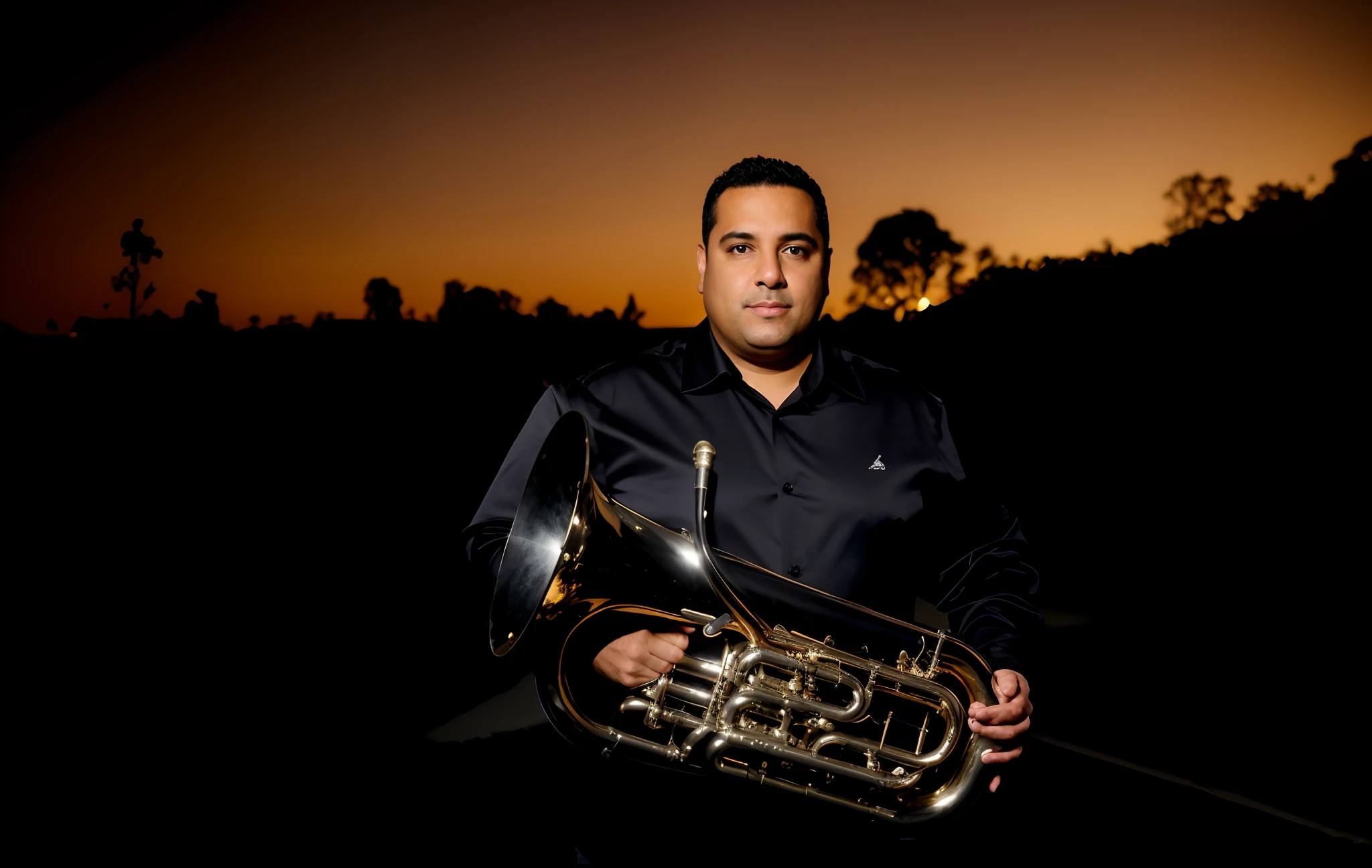 There's a man holding a Euphonium in his hands, Euphonium Cavaleiro, euphonium, Foto promocional, Foto promocional, Retrato de Danny Gonzalez, Tiago Zapata, andres rios, masterful composition!!!, Pablo Oliveira, instrumentoos de sopro, david rios ferreira, instrumento, euphonium, musician, Arte em primeiro plano : Eloy Morales, edu souza, Alejandro