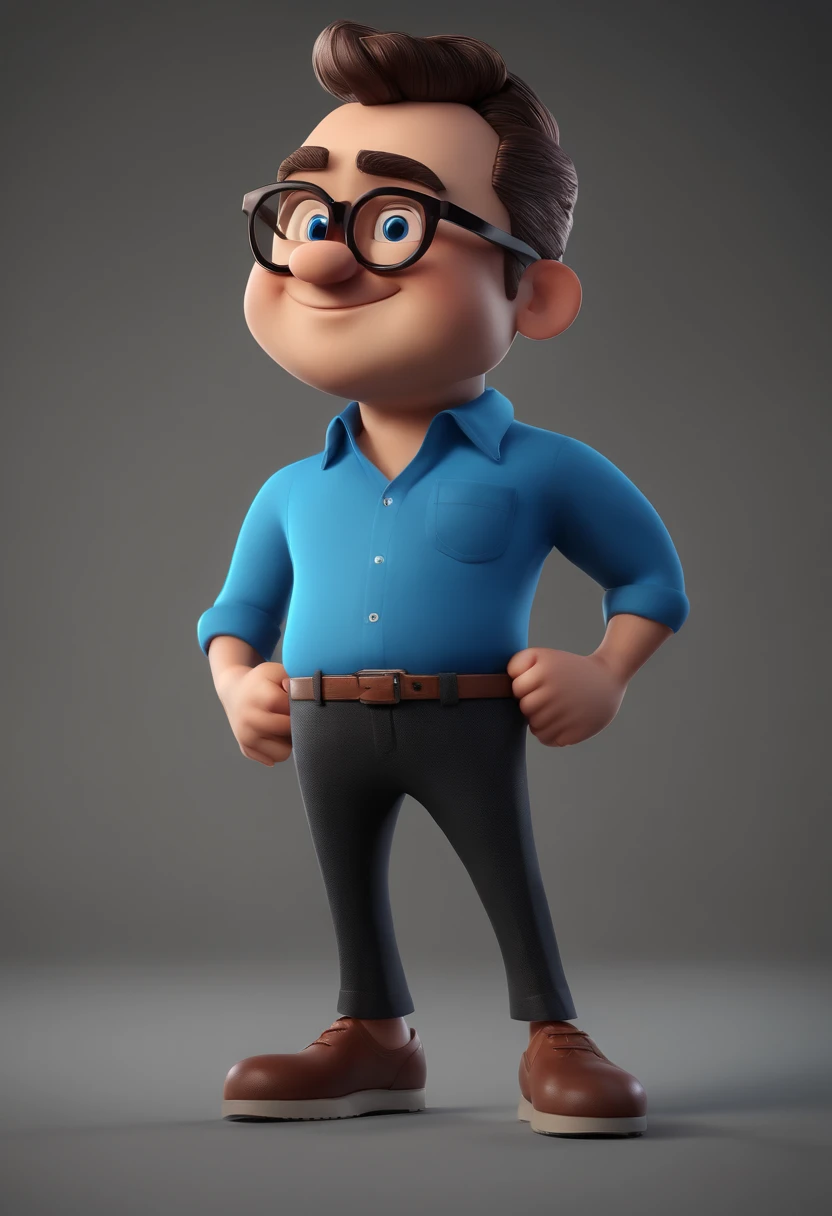 Cartoon character of a man with black glasses and a blue shirt, animation character, Caractere estilizado, animation style rendering, 3D estilizado, Arnold Maya render, 3 d render stylized, toon render keyshot, Personagem 3D, Personagem 3D, 3d rendering stylized, 3 d character render, personagem de desenho animado, Personagem de close up, Pose de personagem, (Estilo Pixar) (master part:1.2) (Bokeh) (best quality) (pele detalhada) (textura detalhada) (8k) (argila) (Cinematic lighting) (foco nítido