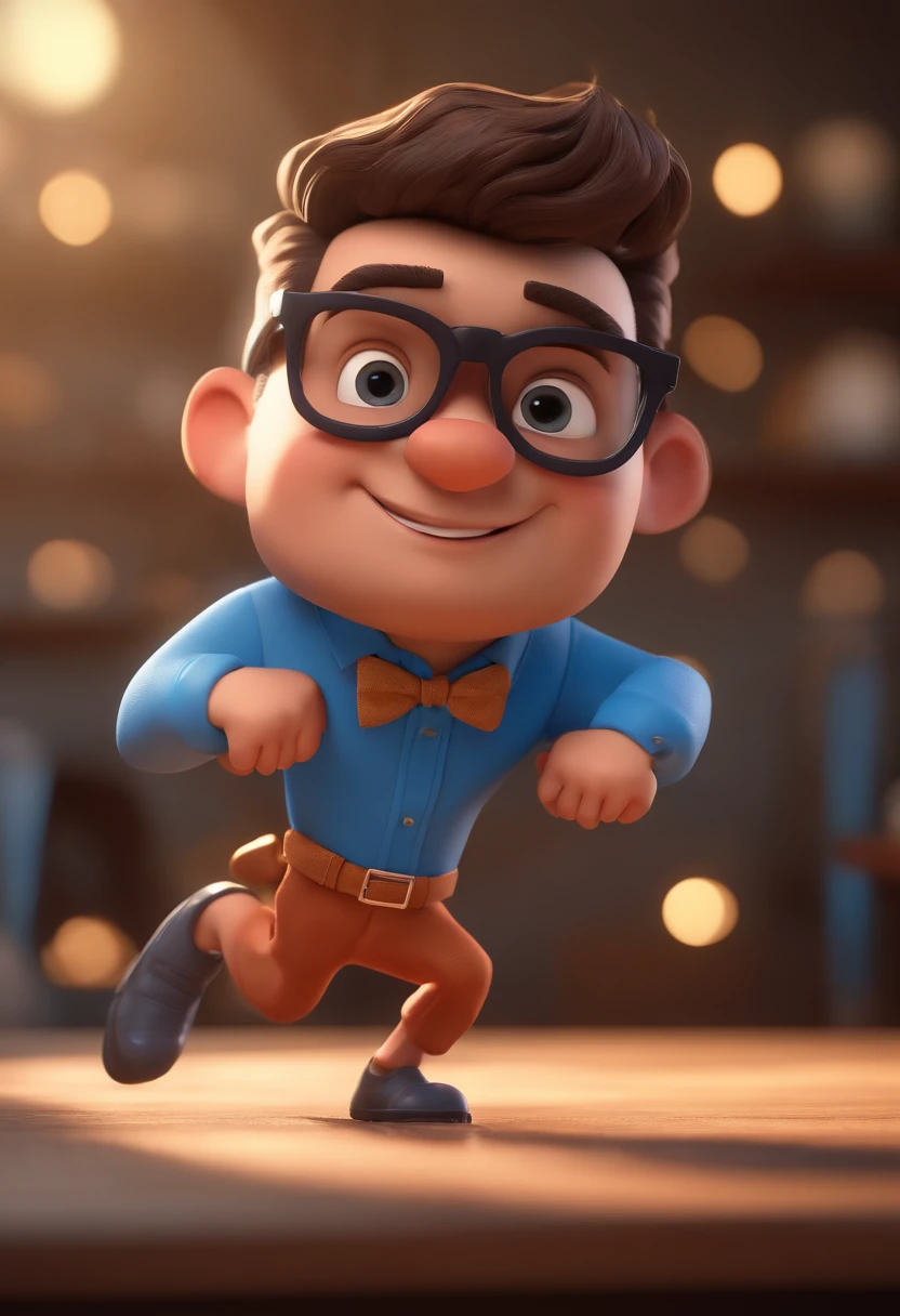 Cartoon character of a man with black glasses and a blue shirt, animation character, Caractere estilizado, animation style rendering, 3D estilizado, Arnold Maya render, 3 d render stylized, toon render keyshot, Personagem 3D, Personagem 3D, 3d rendering stylized, 3 d character render, personagem de desenho animado, Personagem de close up, Pose de personagem,  (Estilo Pixar) (master part:1.2) (Bokeh) (best quality) (pele detalhada) (textura detalhada) (8k) (argila) (Cinematic lighting) (foco nítido