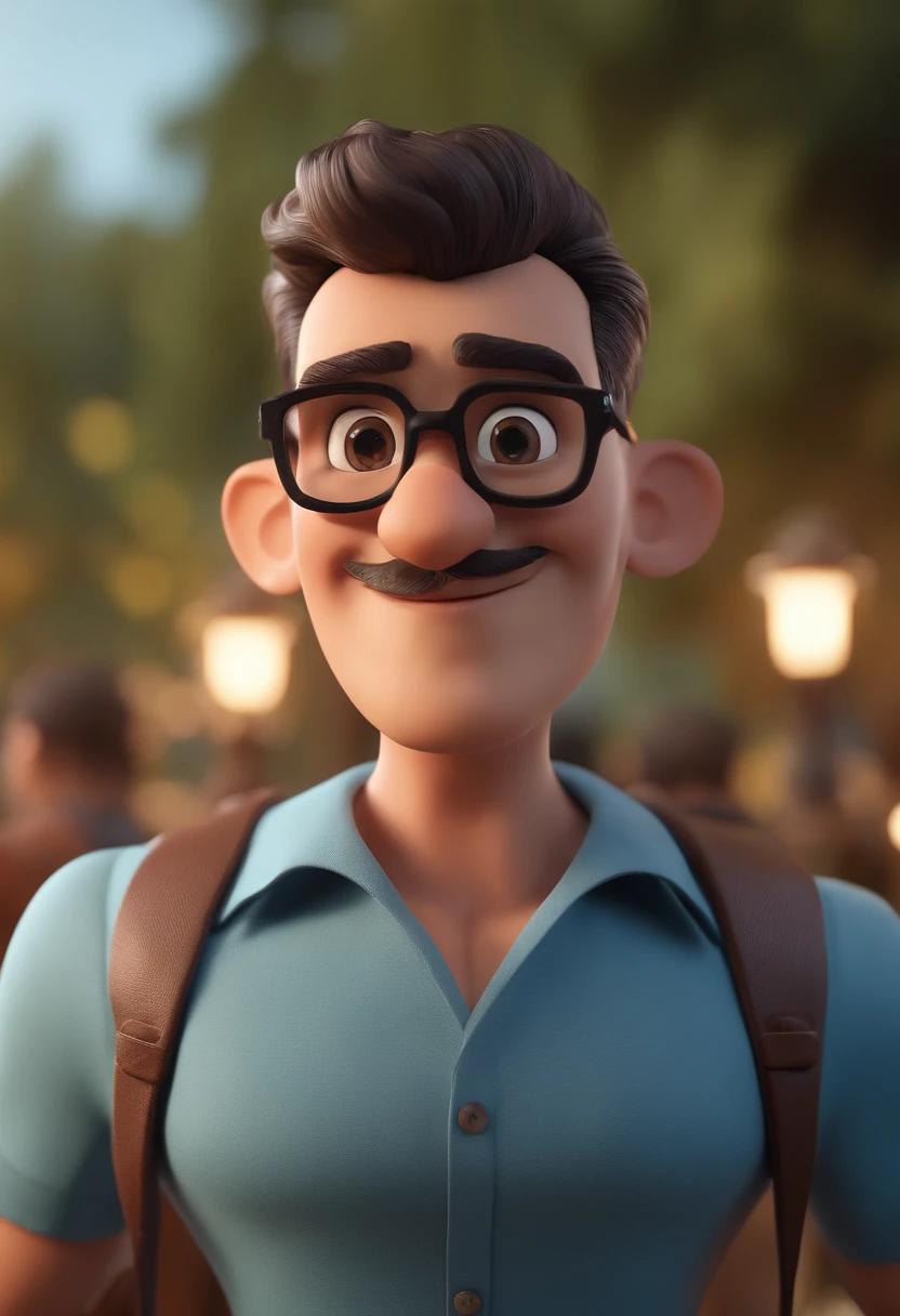 Cartoon character of a man with black glasses and a blue shirt, animation character, Caractere estilizado, animation style rendering, 3D estilizado, Arnold Maya render, 3 d render stylized, toon render keyshot, Personagem 3D, Personagem 3D, 3d rendering stylized, 3 d character render, personagem de desenho animado, Personagem de close up, Pose de personagem,  (Estilo Pixar) (master part:1.2) (Bokeh) (best quality) (pele detalhada) (textura detalhada) (8k) (argila) (Cinematic lighting) (foco nítido