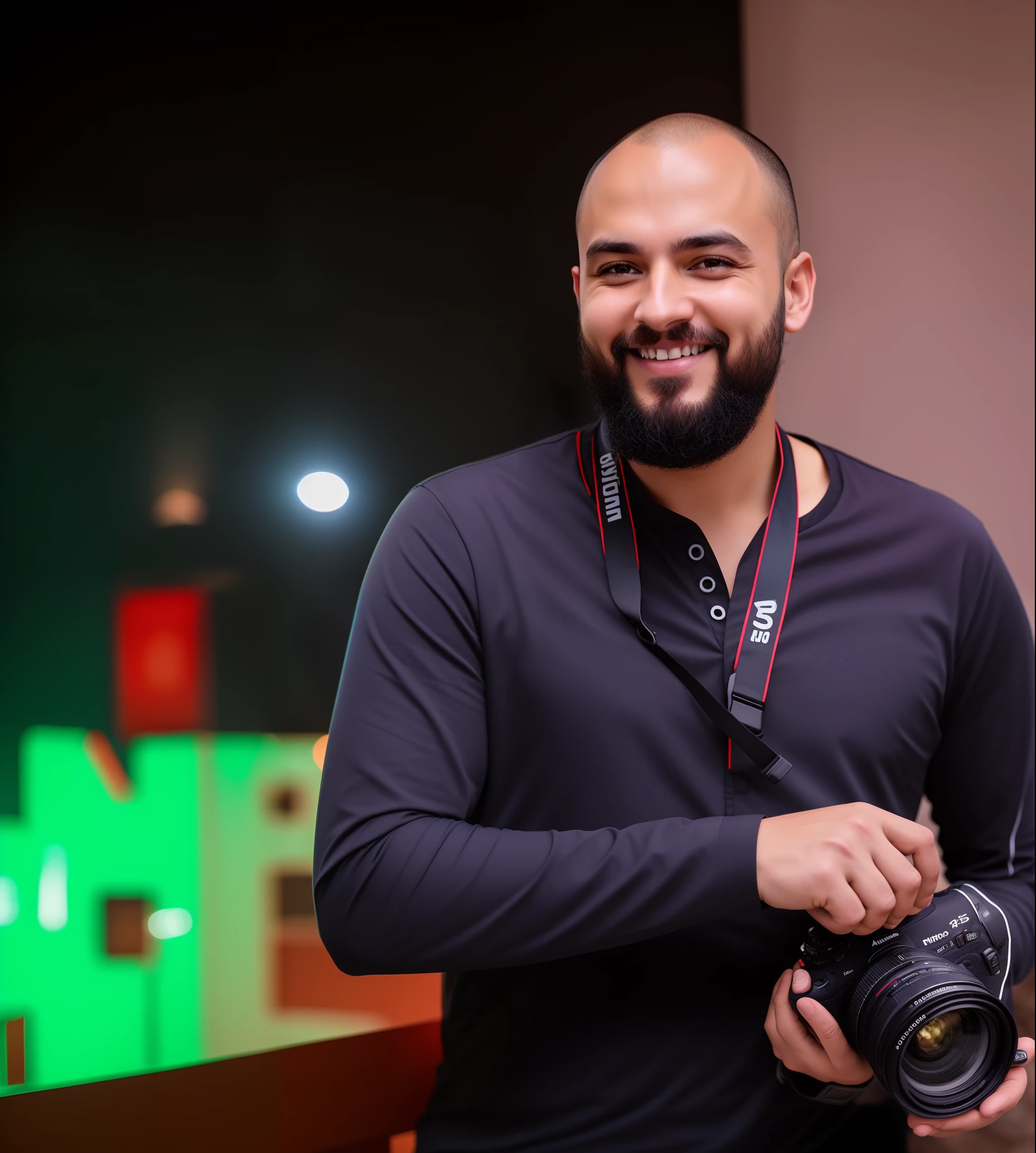 There's a man holding a camera and smiling at the camera, Tiro na Canon EOS R5, Tiro na Canon EOS R 5, Tiro na canon r6, Capturado na Canon EOS R 6, Tiro em Sony A 7 III, Mohamed Chahin, Directed by: Alexander Fedosav, Riyahd Cassiem, Anton Fadeev 8 K, Maxim Sukharev, sem oculos