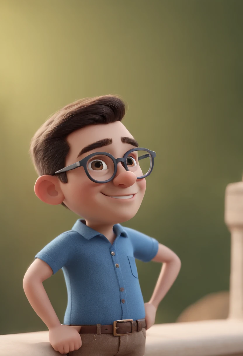 Cartoon character of a man with black glasses and a blue shirt, animation character, Caractere estilizado, animation style rendering, 3D estilizado, Arnold Maya render, 3 d render stylized, toon render keyshot, Personagem 3D, Personagem 3D, 3d rendering stylized, 3 d character render, personagem de desenho animado, Personagem de close up, Pose de personagem,  (Estilo Pixar) (master part:1.2) (Bokeh) (best quality) (pele detalhada) (textura detalhada) (8k) (argila) (Cinematic lighting) (foco nítido