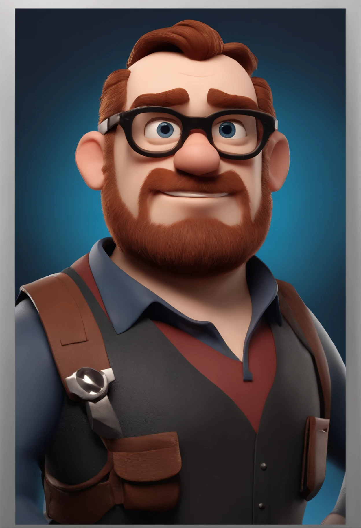 Cartoon character of a man wearing black glasses and a blue shirt, um personagem animado, Caractere estilizado, animation style rendering, 3D estilizado, Arnold Maya render, 3 d render stylized, toon render keyshot, Personagem 3D, Personagem 3D, 3d rendering stylized, 3 d character render, personagem de desenho animado, Personagem de close up, Pose de personagem, (Estilo Pixar) (master part:1.2) (Bokeh) (best quality) (pele detalhada) (textura detalhada) (8k) (argila) (Cinematic lighting) (foco nítido,Senta e vaza a parte superior do corpo