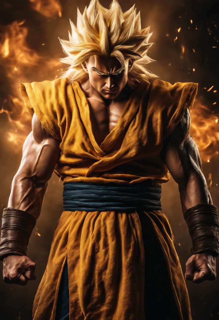 Super Sayan, Power level rising like a raging fire, energy surging through every vein, hyper detailed, intricate detail, crystal clear image