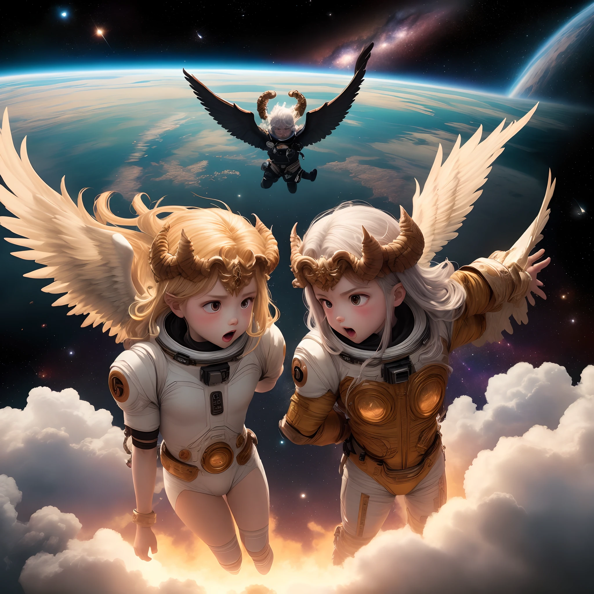 Cherubim’s and demons fighting in space