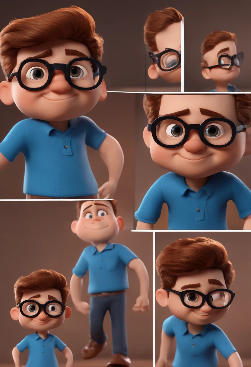 Cartoon character of a man with black glasses and a blue shirt, animation character, Caractere estilizado, animation style rendering, 3D estilizado, Arnold Maya render, 3 d render stylized, toon render keyshot, Personagem 3D, Personagem 3D, 3d rendering stylized, 3 d character render, personagem de desenho animado, Personagem de close up, Pose de personagem, (Estilo Pixar) (master part:1.2) (Bokeh) (best quality) (pele detalhada) (textura detalhada) (8k) (argila) (Cinematic lighting) (foco nítido