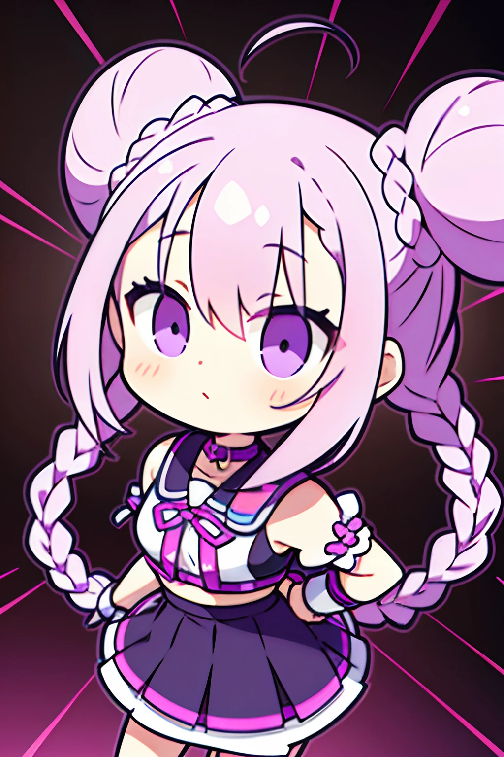 Bun head，Twist braids，light violet hair，teens girl，vivaciousness，a black skirt