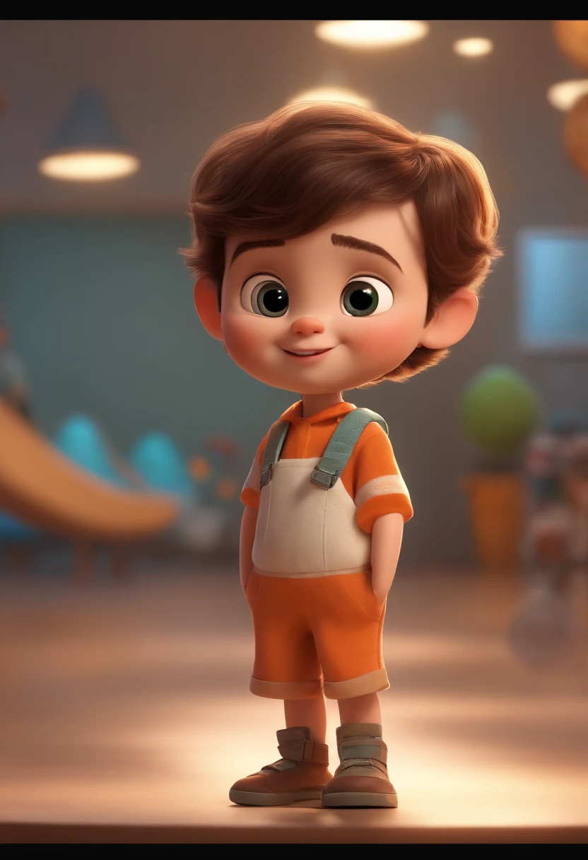 a happy cute kid standing short hair, vestindo uma fantasia espacial, , fundo branco, barnet, Tom, Estilo Pixar, ....3d, desenhos animados, rosto detalhado, asymmetrical 16k