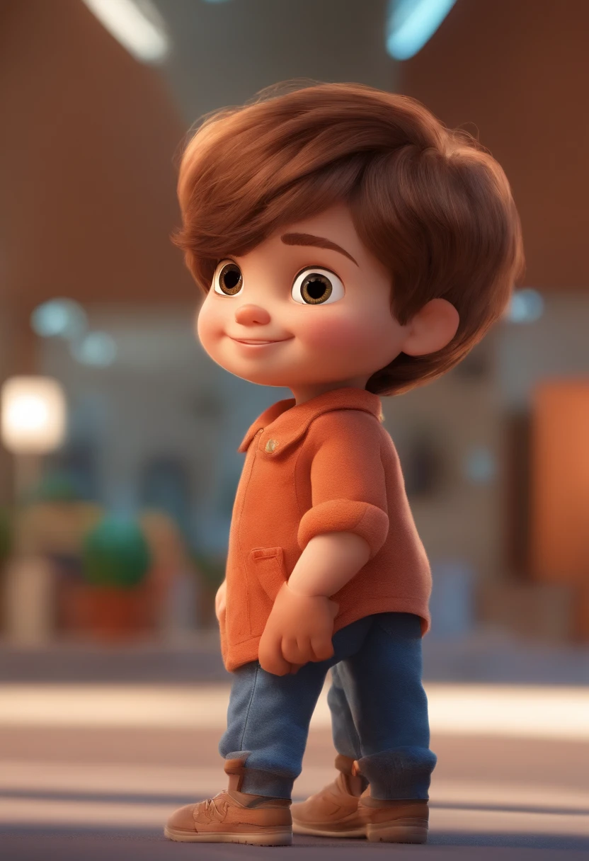 a happy cute kid standing short hair, vestindo uma fantasia espacial, , fundo branco, barnet, Tom, Estilo Pixar, ....3d, desenhos animados, rosto detalhado, asymmetrical 16k