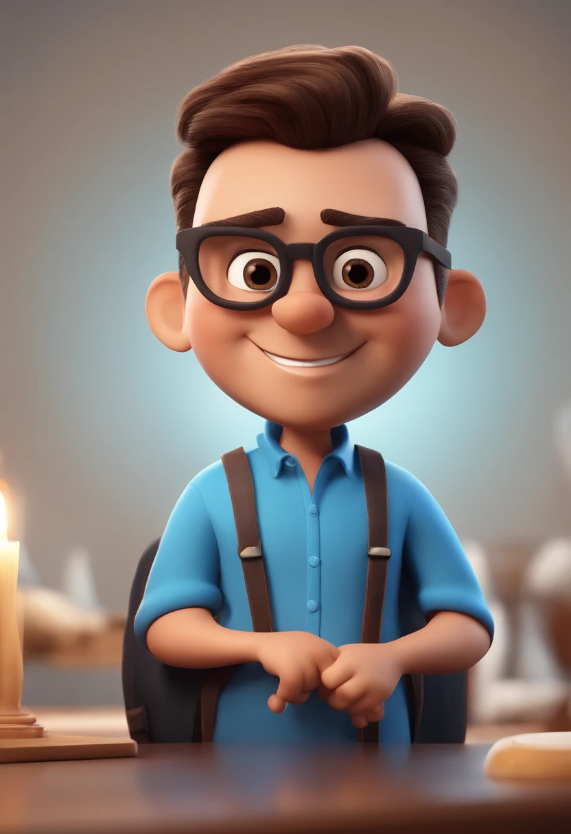 Cartoon character of a man with black glasses and a blue shirt, animation character, Caractere estilizado, animation style rendering, 3D estilizado, Arnold Maya render, 3 d render stylized, toon render keyshot, Personagem 3D, Personagem 3D, 3d rendering stylized, 3 d character render, personagem de desenho animado, Personagem de close up, Pose de personagem, (Estilo Pixar) (master part:1.2) (Bokeh) (best quality) (pele detalhada) (textura detalhada) (8k) (argila) (Cinematic lighting) (foco nítido