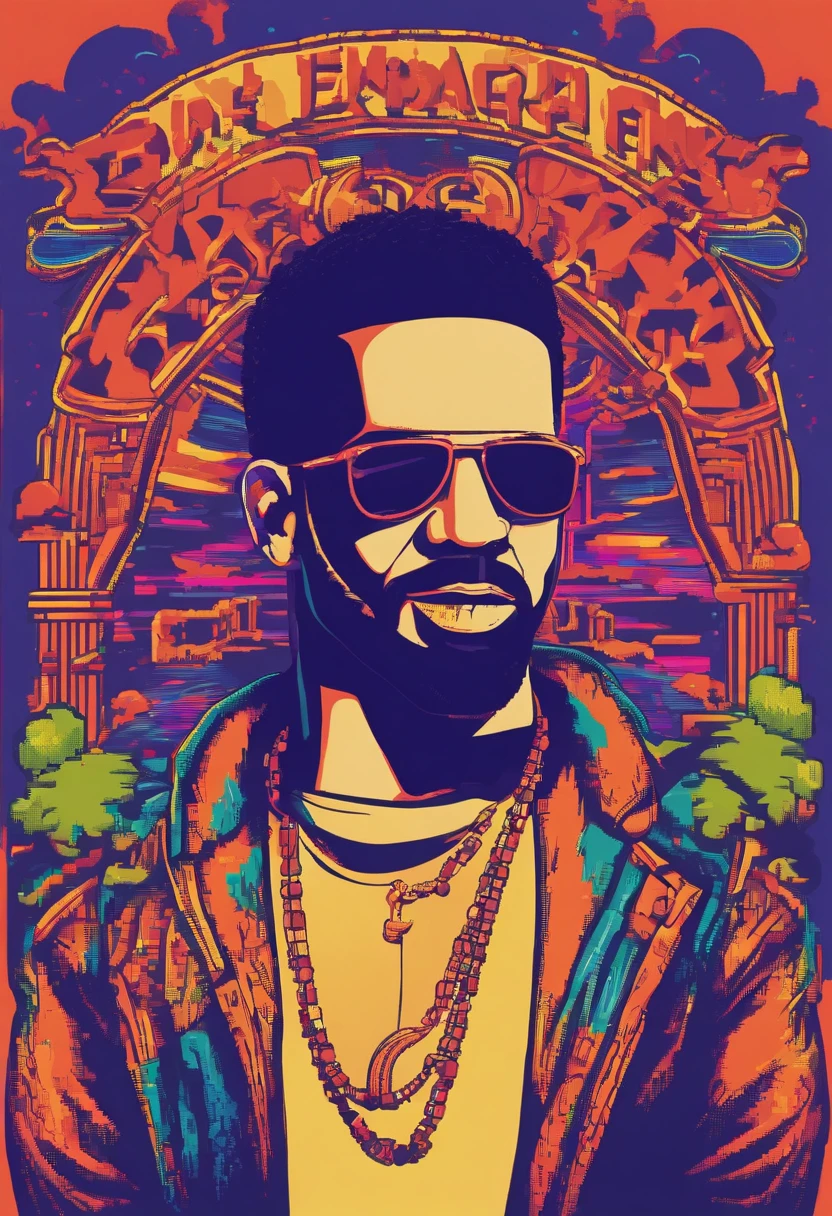Create a vibrant design for a t-shirt featuring the iconic singer Drake