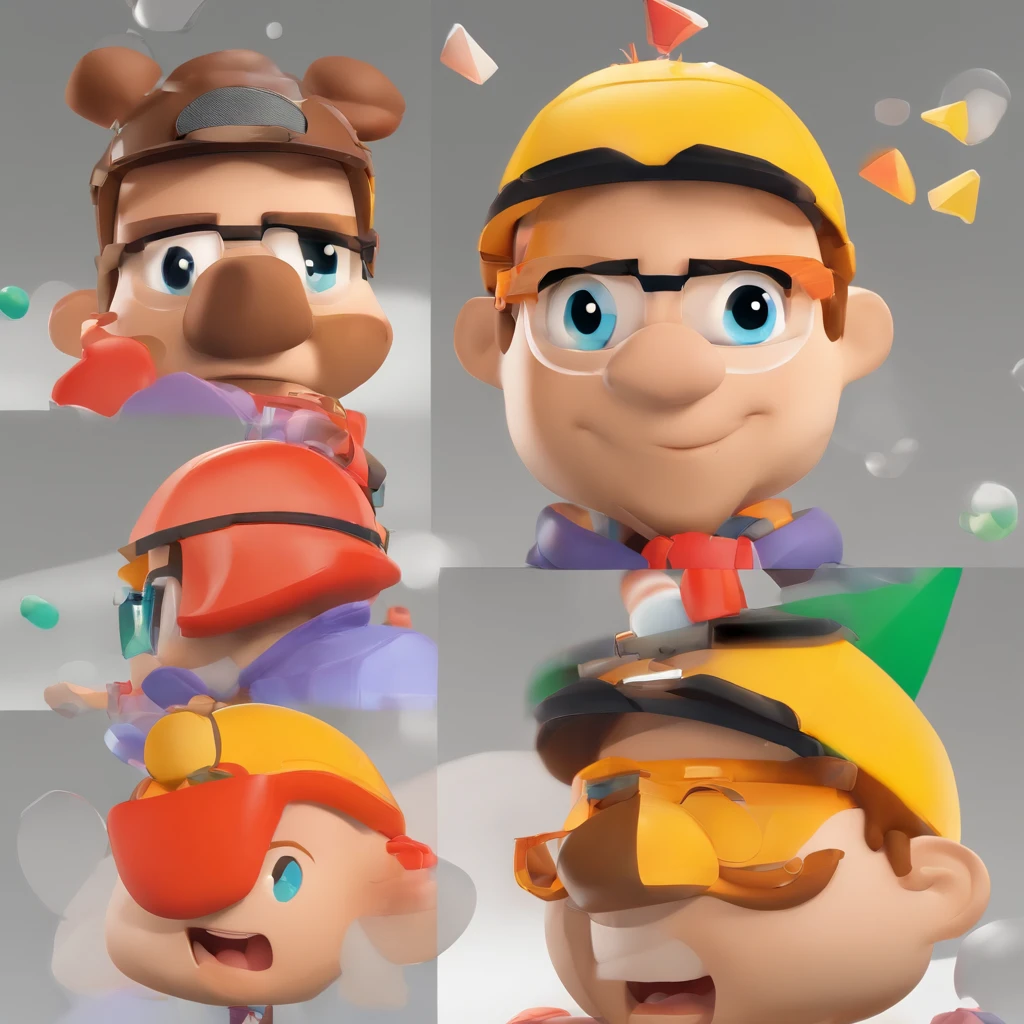 Criar um personagem no estilo Pixar. Trata-se de um homem de 30 s, com barba, Branco, com cabelos castanhos curtos e um quiff, e olhos castanhos. Ele deve estar na frente de um computador, Trabalhar como designer