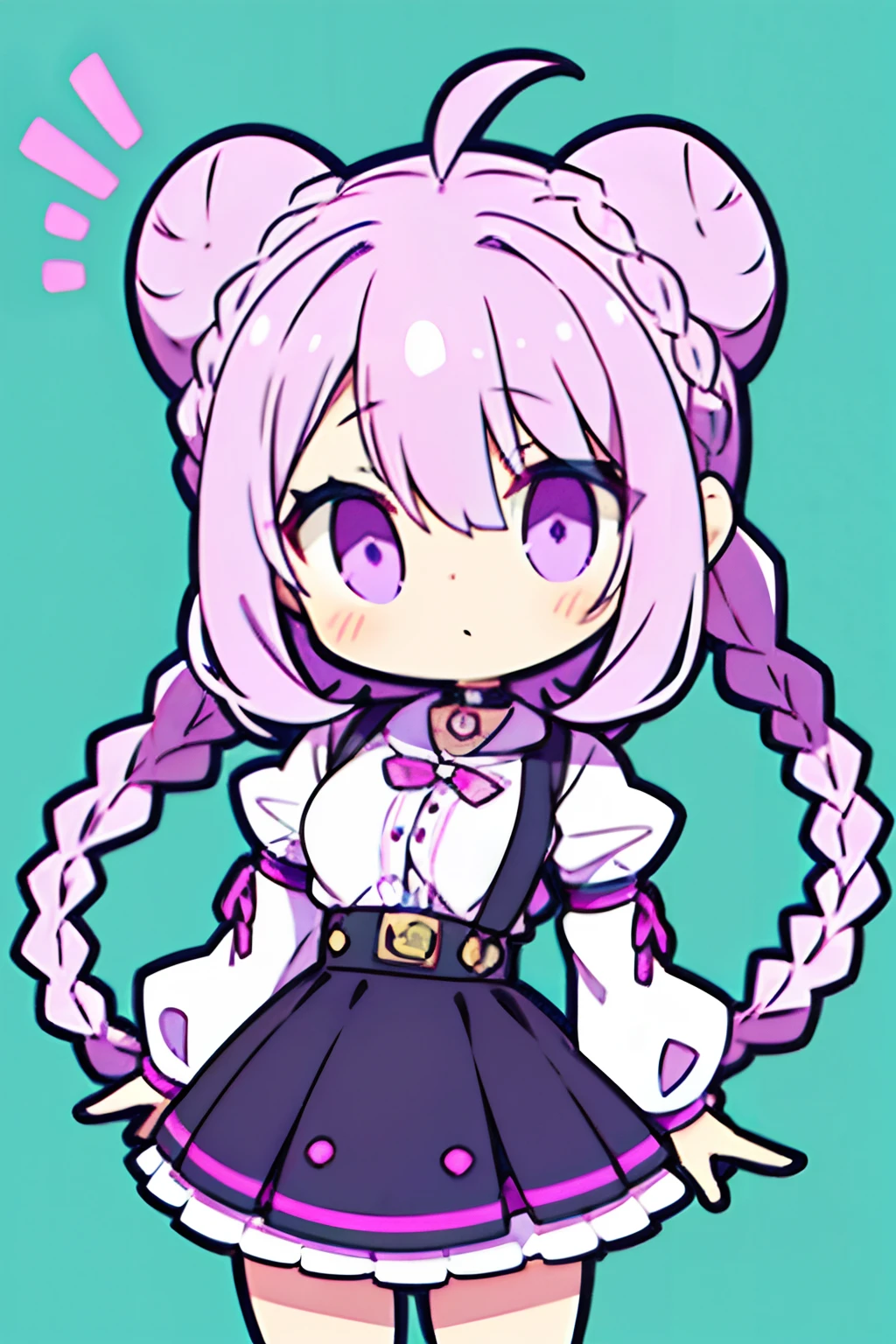 Bun head,Twist braids,light violet hair,s girl,vivaciousness,a black skirt