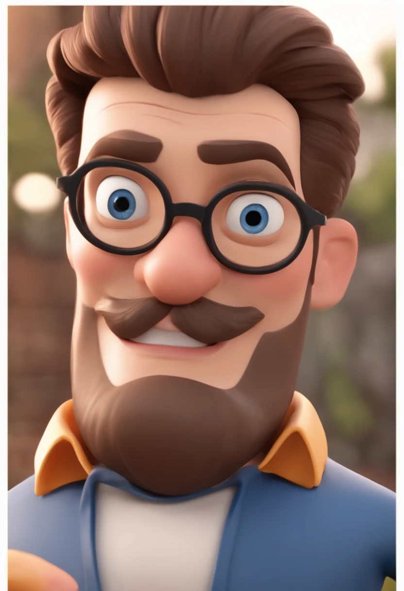 Cartoon character of a man with black glasses and a blue shirt, animation character, Caractere estilizado, animation style rendering, 3D estilizado, Arnold Maya render, 3 d render stylized, toon render keyshot, Personagem 3D, Personagem 3D, 3d rendering stylized, 3 d character render, personagem de desenho animado, Personagem de close up, Pose de personagem, (Estilo Pixar) (master part:1.2) (Bokeh) (best quality) (pele detalhada) (textura detalhada) (8k) (argila) (Cinematic lighting) (foco nítido