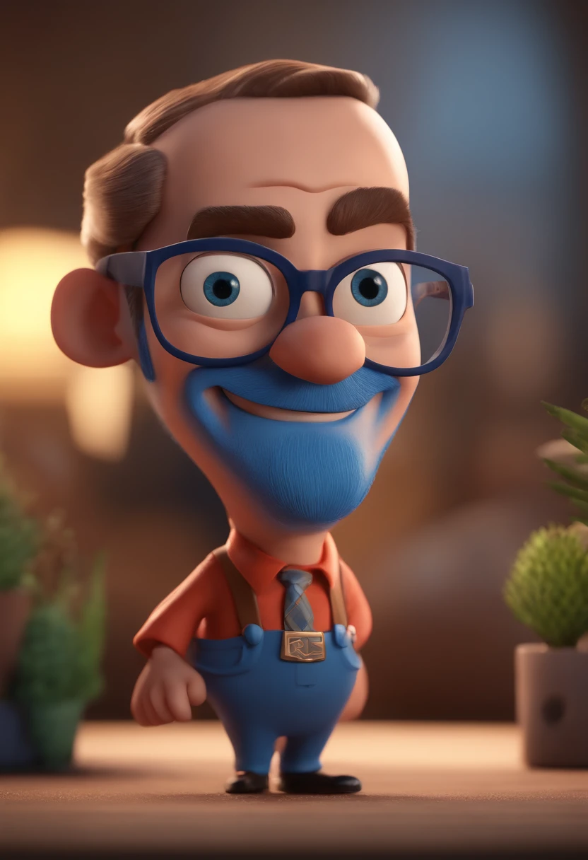 Cartoon character of a man with black glasses and a blue shirt, animation character, Caractere estilizado, animation style rendering, 3D estilizado, Arnold Maya render, 3 d render stylized, toon render keyshot, Personagem 3D, Personagem 3D, 3d rendering stylized, 3 d character render, personagem de desenho animado, Personagem de close up, Pose de personagem,  (Estilo Pixar) (master part:1.2) (Bokeh) (best quality) (pele detalhada) (textura detalhada) (8k) (argila) (Cinematic lighting) (foco nítido