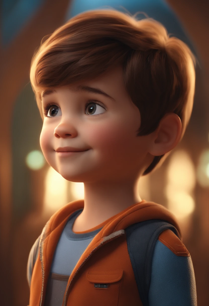 a happy cute standing short hair, vestindo uma fantasia espacial, , fundo branco, barnet, Tom, Estilo Pixar, ....3d, desenhos animados, rosto detalhado, asymmetrical 16k