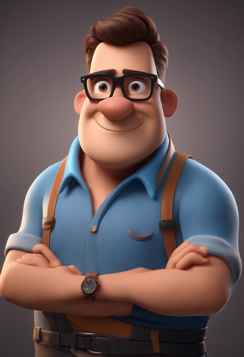 Cartoon character of a man with black glasses and a blue shirt, animation character, Caractere estilizado, animation style rendering, 3D estilizado, Arnold Maya render, 3 d render stylized, toon render keyshot, Personagem 3D, Personagem 3D, 3d rendering stylized, 3 d character render, personagem de desenho animado, Personagem de close up, Pose de personagem,  (Estilo Pixar) (master part:1.2) (Bokeh) (best quality) (pele detalhada) (textura detalhada) (8k) (argila) (Cinematic lighting) (foco nítido
