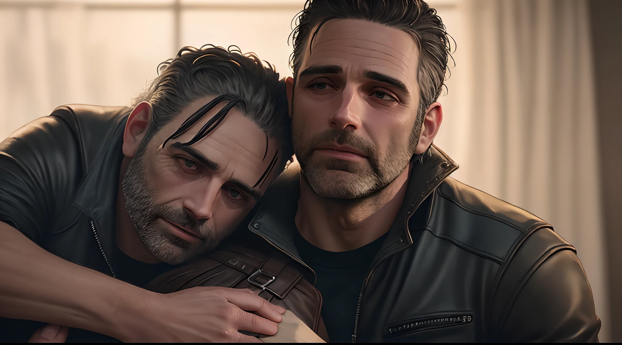 masterpiece, best quality, 2boys, adult males, beards, chavs, rough, dirty, Mancunian, mean, bullies, druggies, skinheads, in front of suburban house, realistic, dramatic lighting, atmospheric, intricate detail