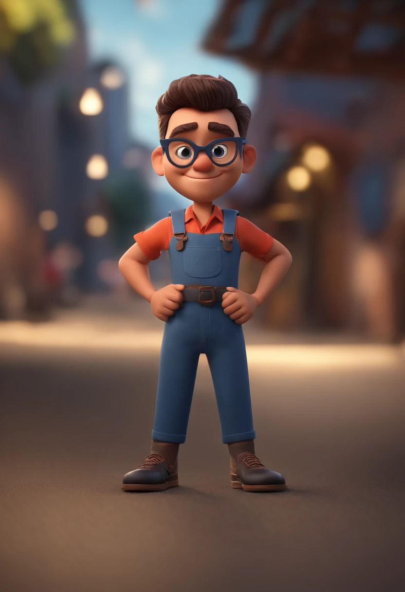 Cartoon character of a man wearing black glasses and a blue shirt, um personagem animado, Caractere estilizado, animation style rendering, 3D estilizado, Arnold Maya render, 3 d render stylized, toon render keyshot, Personagem 3D, Personagem 3D, 3d rendering stylized, 3 d character render, personagem de desenho animado, Personagem de close up, Pose de personagem, (Estilo Pixar) (master part:1.2) (Bokeh) (best quality) (pele detalhada) (textura detalhada) (8k) (argila) (Cinematic lighting) (foco nítido,Senta e vaza a parte superior do corpo