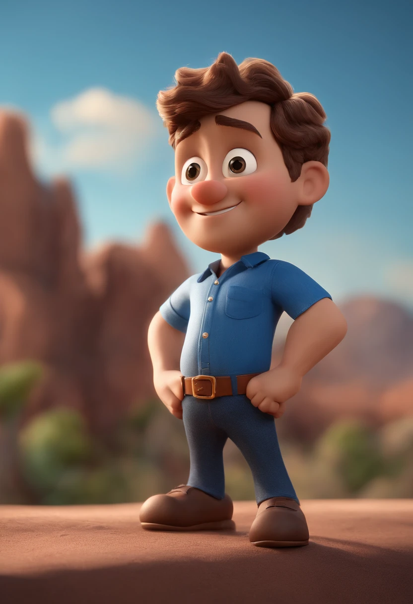 personagem dos desenhos animados de um homem com uma camisa azul, animation character, Caractere estilizado, animation style rendering, 3D estilizado, Arnold Maya render, 3 d render stylized, toon render keyshot, Personagem 3D, Personagem 3D, 3d rendering stylized, 3 d character render, personagem de desenho animado, Personagem de close up, Pose de personagem,  (Estilo Pixar) (master part:1.2) (Bokeh) (best quality) (pele detalhada) (textura detalhada) (8k) (argila) (Cinematic lighting) (foco nítido