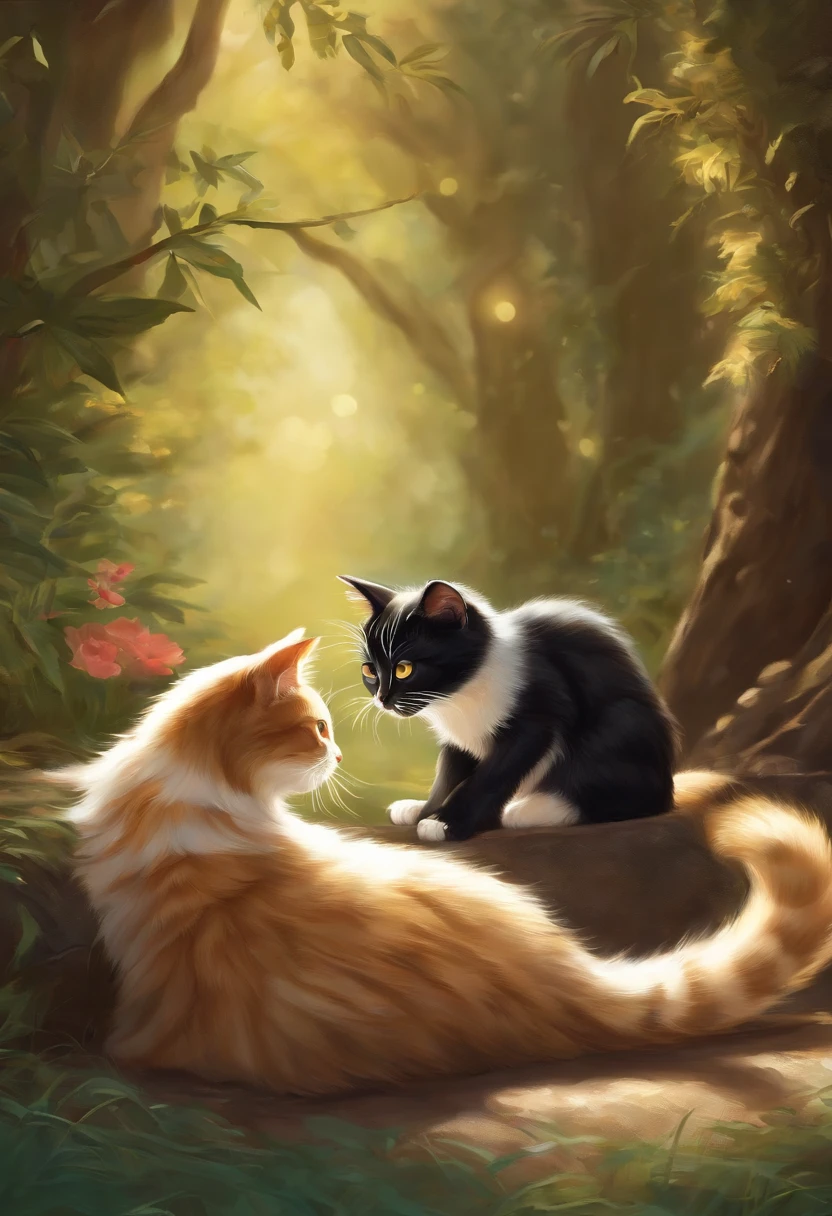 Two cats playing,Cute illustration