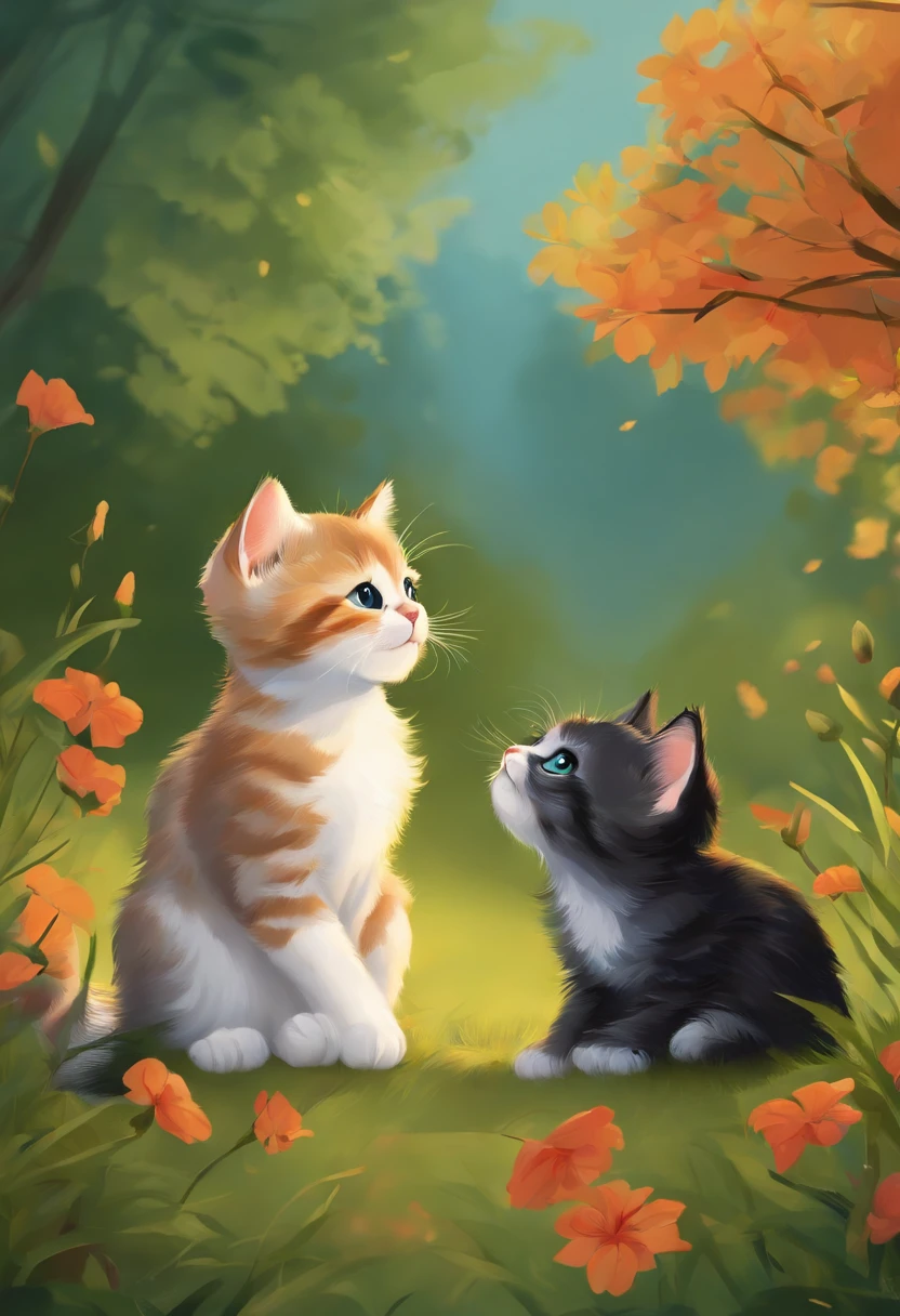 Two cats playing,Cute illustration