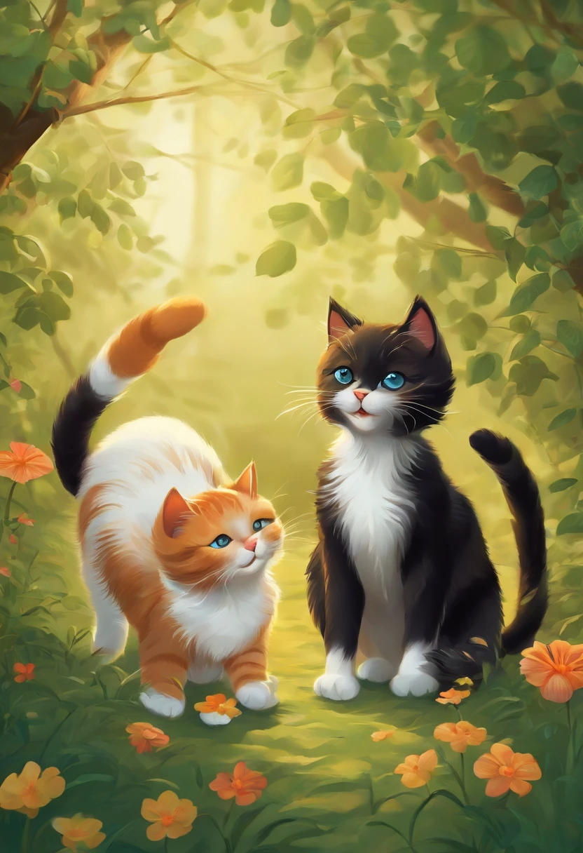 Two cats playing,Cute illustration