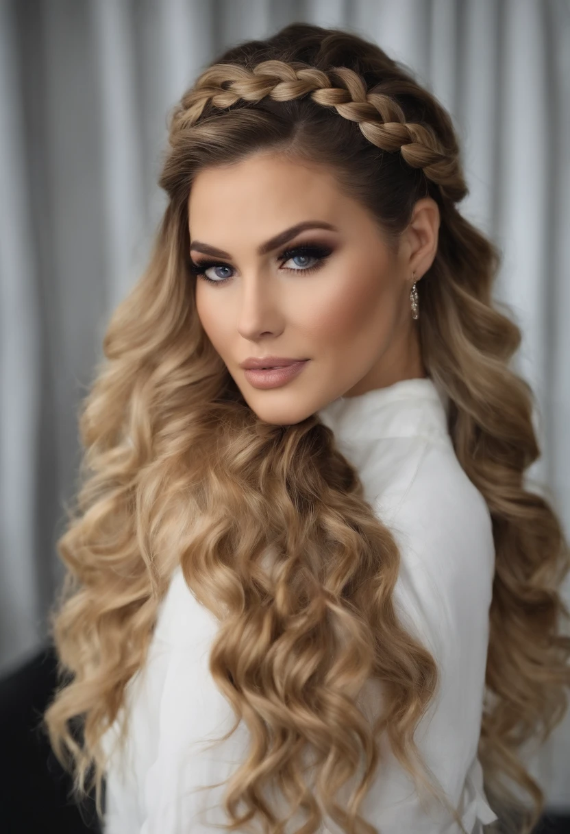 best quality, master part,cabelos brancos, olhos dourados,roupas brancas, Olhando para cima, parte superior do corpo,fio de cabelo,pele clara,Side braids