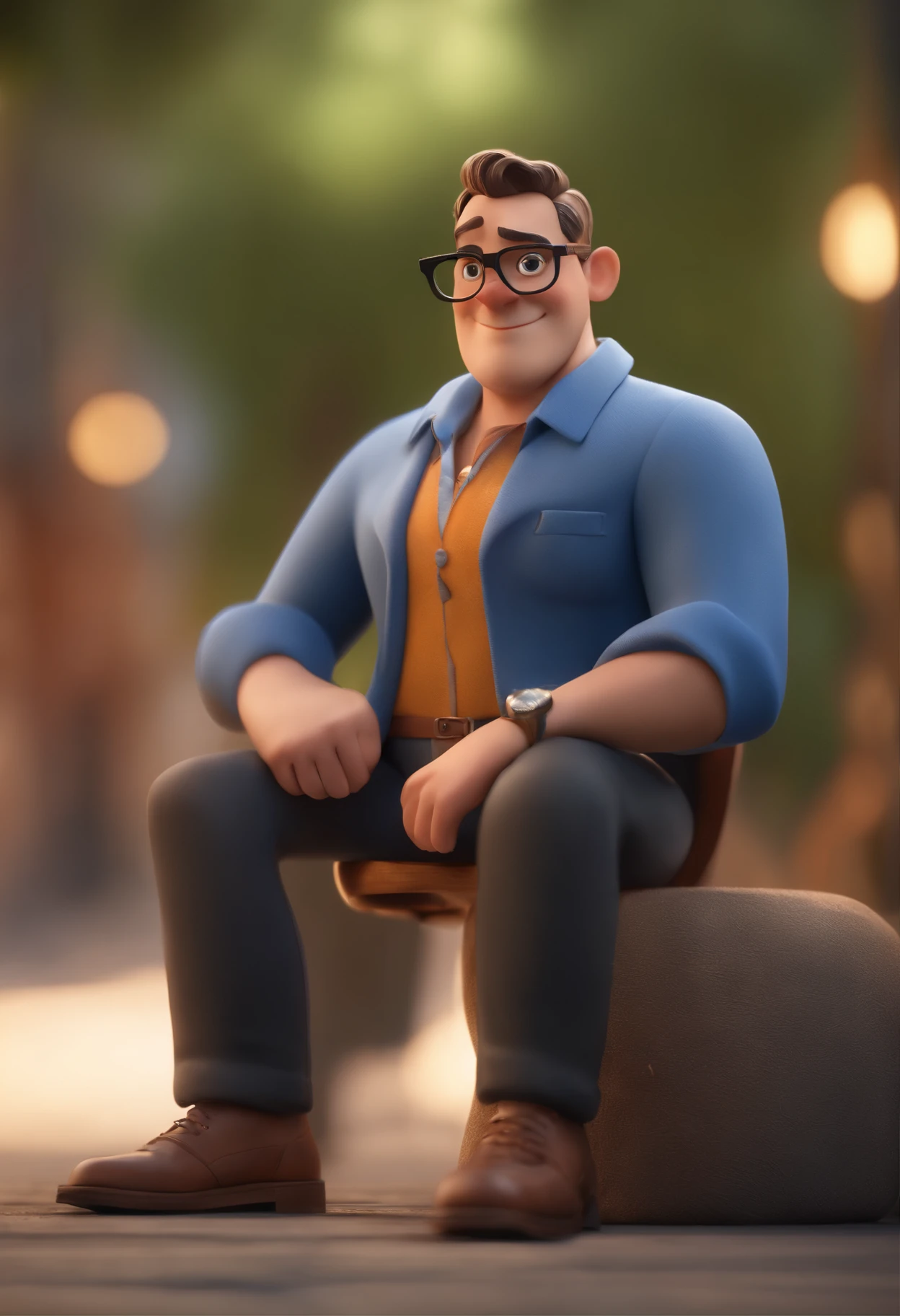 Cartoon character of a man with black glasses and a blue shirt, animation character, Caractere estilizado, animation style rendering, 3D estilizado, Arnold Maya render, 3 d render stylized, toon render keyshot, Personagem 3D, Personagem 3D, 3d rendering stylized, 3 d character render, personagem de desenho animado, Personagem de close up, Pose de personagem, (Estilo Pixar) (master part:1.2) (Bokeh) (best quality) (pele detalhada) (textura detalhada) (8k) (argila) (Cinematic lighting) (foco nítido